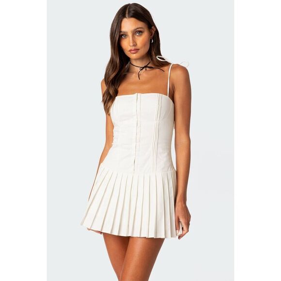 Edikted Dresses & Skirts - Edikted Perri Pleated Corset Mini Dress Small Drop Waist Whimsygoth Coquette